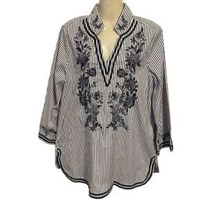Chicos Women Sz 0.5/S Oversized Tunic Top Embroidered Coastal Boho Cottagecore